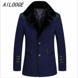 AILOOGE The New Men Coat 2017 New Men's Trench Coat Long Sleeves Slim-fit Single-breasted Men Fashion Trench Coat