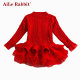 AiLe Rabbit Thick Warm Girl Dress Christmas Wedding Party Dresses Knitted Chiffon Winter Kids Girls Clothes Children CLothing