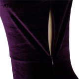 Ahagaga Women Velvet Dress 2017 Autumn Solid Purple Fashion Long Sleeve O-neck Basic Elegant Sheath Dress Women Dresses Vestidos
