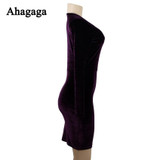 Ahagaga Women Velvet Dress 2017 Autumn Solid Purple Fashion Long Sleeve O-neck Basic Elegant Sheath Dress Women Dresses Vestidos