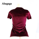 Ahagaga 2018 Autumn T-shirts Women Velvet Tees Shirts Short Sleeve O-neck Solid Cute Women Tops Streeetwear T-shirt Women Femme