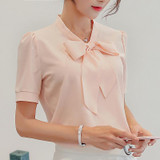 BIBOYAMALL Blouses For Women Summer Women Tops Short Sleeve Casual Chiffon Blouse Female Work Wear Solid Pink Office Shirts BIBOYAMALL Blouses For Women Summer Women Tops Short Sleeve Casual Chiffon Blouse Female Work Wear Solid Pink Office Shirts