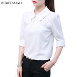 BIBOYAMALL 2017 New Hot Women Blouse White Shirt Top Femme Fashion Casual Long Sleeve OL Work Sliod Blouses Women's Shirts/ Pink