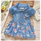 BibiCola summer Denim children clothes kids clothing girls dress suit coat baby girls bow flower cute outerwear