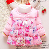 BibiCola small flower winter kid girl hooded outwear baby Korean cotton warm jacket children thick fashion parkas child clothes