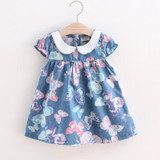 BibiCola Baby Girl Print Dress 2017 New Brand Casual Summer Clothes Toddler Girls Denim color Dresses Baby Kids Cotton Clothing