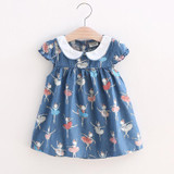BibiCola Baby Girl Print Dress 2017 New Brand Casual Summer Clothes Toddler Girls Denim color Dresses Baby Kids Cotton Clothing