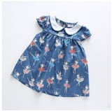 BibiCola 2017 Baby Girls Summer Cotton Clothing Newborn Girls Dress Full Print girl butterfly flower toddler Denim Color Dresses