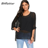 BHflutter New 2018 Women Blouses Floral Print Casual Loose Summer Shirts Batwing Sleeve Brief Chiffon Tops Plus Size 4XL 5XL 6XL