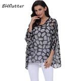BHflutter New 2018 Women Blouses Floral Print Casual Loose Summer Shirts Batwing Sleeve Brief Chiffon Tops Plus Size 4XL 5XL 6XL