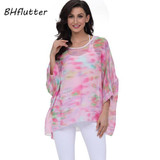 BHflutter New 2018 Women Blouses Floral Print Casual Loose Summer Shirts Batwing Sleeve Brief Chiffon Tops Plus Size 4XL 5XL 6XL