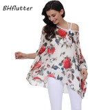 BHflutter New 2018 Women Blouses Floral Print Casual Loose Summer Shirts Batwing Sleeve Brief Chiffon Tops Plus Size 4XL 5XL 6XL