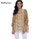 BHflutter New 2018 Women Blouses Floral Print Casual Loose Summer Shirts Batwing Sleeve Brief Chiffon Tops Plus Size 4XL 5XL 6XL