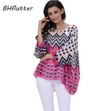 BHflutter New 2018 Women Blouses Floral Print Casual Loose Summer Shirts Batwing Sleeve Brief Chiffon Tops Plus Size 4XL 5XL 6XL