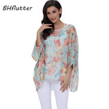 BHflutter New 2018 Women Blouses Floral Print Casual Loose Summer Shirts Batwing Sleeve Brief Chiffon Tops Plus Size 4XL 5XL 6XL