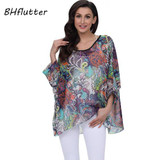BHflutter New 2018 Women Blouses Floral Print Casual Loose Summer Shirts Batwing Sleeve Brief Chiffon Tops Plus Size 4XL 5XL 6XL