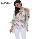 BHflutter New 2018 Women Blouses Floral Print Casual Loose Summer Shirts Batwing Sleeve Brief Chiffon Tops Plus Size 4XL 5XL 6XL