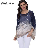 BHflutter 2018 Women Blouse Shirt Plus Size 4XL 5XL 6XL Batwing Sleeve Chiffon Tops Floral Print Casual Summer Blouses Blusas