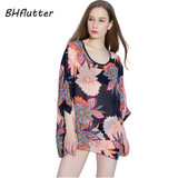 BHflutter 2018 Women Blouse Shirt Plus Size 4XL 5XL 6XL Batwing Sleeve Chiffon Tops Floral Print Casual Summer Blouses Blusas