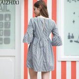 AIZHIXI Casual Plaid Dolls Dress 2017 Summer Women Sexy Backless V-neck Dress Ruffles Flare Sleeve Ladies Dresses