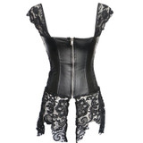 AIZEN Women's Plus Size Steampunk Corset Dress Gothic Sexy Faux Leather Corset Bustier Black Zipper Body Corset With Lace Skirt