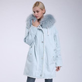 AiyangSilan Real Rex Rabbit Fur Liner Parka Natural Raccoon Fur Collar Jacket Women Jean Winter Warm Coat Outwear Long Jackets