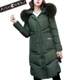 AISHGWBSJ 2017 winter military green parka for women fur collar long jackets with hat female thicker hooded coats cotton PL015