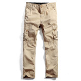 AIRGRACIAS Multi Pocket Mens Cargo Pants Dark Grey Straight Cargo Pants Men Military Style Casual Cotton Material Size 29-40