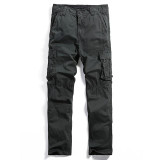 AIRGRACIAS Multi Pocket Mens Cargo Pants Dark Grey Straight Cargo Pants Men Military Style Casual Cotton Material Size 29-40