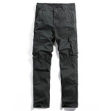 AIRGRACIAS Multi Pocket Mens Cargo Pants Dark Grey Straight Cargo Pants Men Military Style Casual Cotton Material Size 29-40