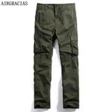 AIRGRACIAS Multi Pocket Mens Cargo Pants Dark Grey Straight Cargo Pants Men Military Style Casual Cotton Material Size 29-40