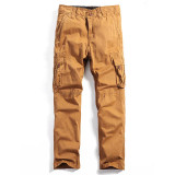 AIRGRACIAS Multi Pocket Mens Cargo Pants Dark Grey Straight Cargo Pants Men Military Style Casual Cotton Material Size 29-40
