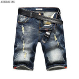 AIRGRACIAS Mens Denim Shorts 2017 Summer Straight Casual Knee Length Short Bermuda Masculina Ripped Jeans Shorts For Men 28-40