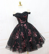 IBayU Beautiful Flower Short Black Cocktail Dress Vestido De Festa Curto De Luxo Elegant Cocktail Dresses Puffy Formal Gown