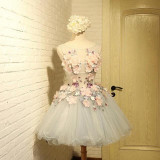 IBayU Luxury 3D Flower Cocktail Dresses For Party Short Cocktail Dress Vestido De Festa Curto New Prom Dresses 2017 Sheer Tulle