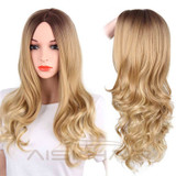 I's a wig Synthetic Ombre Wigs for Black Women Long Wavy Dark Brown to Blonde Two Tone Heat Resistant Fiber Hair