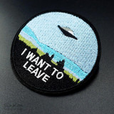 I WANT TO LEAVE UFO ALIEN 7.6x7.6cm Embroidered Iron on Sewing Applique Clothes Shoes Bags DIY Decoration Patch Apparel