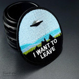 I WANT TO LEAVE UFO ALIEN 7.6x7.6cm Embroidered Iron on Sewing Applique Clothes Shoes Bags DIY Decoration Patch Apparel
