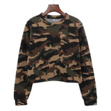 HziriP Streetwear Women Sweatshirt 2017 New Autumn Winter Long Sleeve Camouflage Crop Top Hoodie Plus Velvet Short Sweatshirts