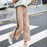 HziriP Korean Fashion Women Loose Sweatpants Ladies Striped Side Joggers Pants 2017 Summer Casual Wide Leg Sweat Femme Pantalon