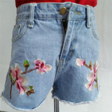 HziriP Fashion Short Jeans Embroidery Floral Women Shorts Denim Ribbons Cotton Female High Waist Denim Shorts Blue Plus Size