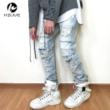 HZIJUE 2017 Newest Fashion Tie-Dye Hole Destroyed Mens Slim Denim Straight Biker Skinny Jeans Men Ripped Jeans