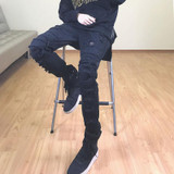 HZIJUE 2017 Newest Fashion Tie-Dye Hole Destroyed Mens Slim Denim Straight Biker Skinny Jeans Men Ripped Jeans