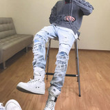 HZIJUE 2017 Newest Fashion Tie-Dye Hole Destroyed Mens Slim Denim Straight Biker Skinny Jeans Men Ripped Jeans