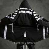 2017 Cool Men's White Striped Black Hooded  Long Jacket Trench Coat Autumn Fashion Streetwear Hip-hop Windbreaker Outerwear