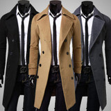 2017 Cool Men Double Breasted Overcoat Outwear Trench Coat Winter Long Jacket