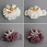 Kids Glitter light chiffon Crown hairpin Hair clips Newborn Toddlers tiara Headbands gold color headwear DIY Hair Accessories J4