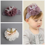 Kids Glitter light chiffon Crown hairpin Hair clips Newborn Toddlers tiara Headbands gold color headwear DIY Hair Accessories J4
