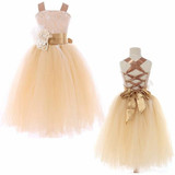 Kids Girls Wedding Girls Bridesmaid Dress Princess Party Pageant Formal Dress Crossed Back Sleeveless Lace Tulle Dress 2-14Y