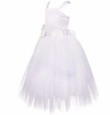 Kids Girls Wedding Girls Bridesmaid Dress Princess Party Pageant Formal Dress Crossed Back Sleeveless Lace Tulle Dress 2-14Y